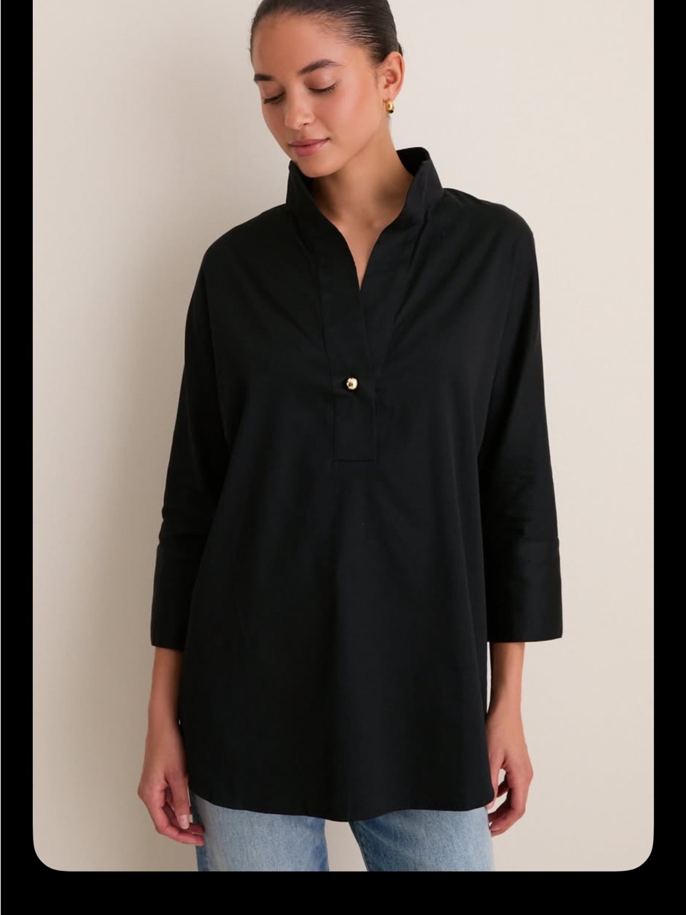 TuckernuckWillow Blouse Women's Black Popover Tunic Top - Classic Collar NWOT